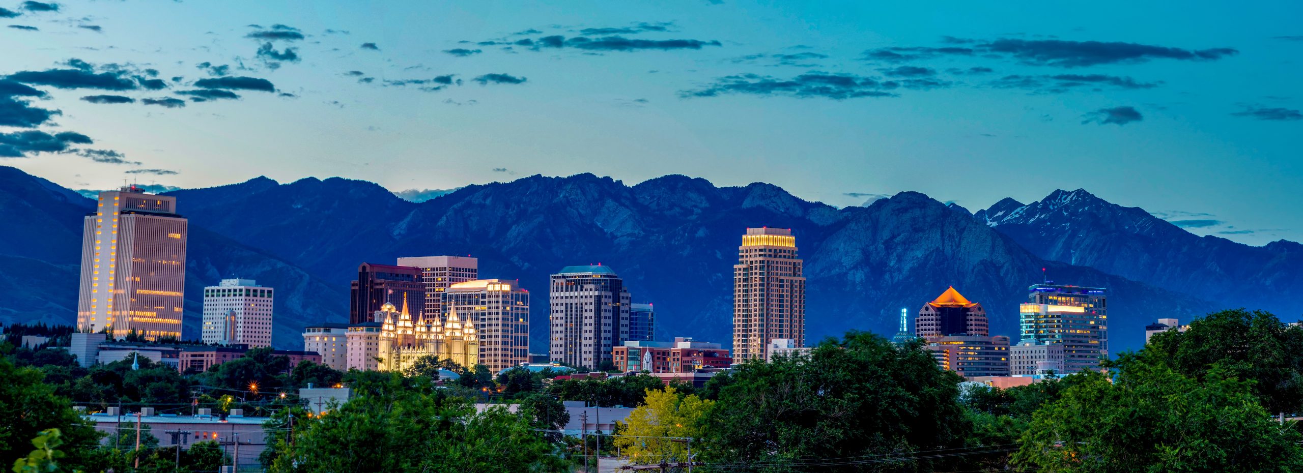 Salt Lake City Skyline with Mountains in distance